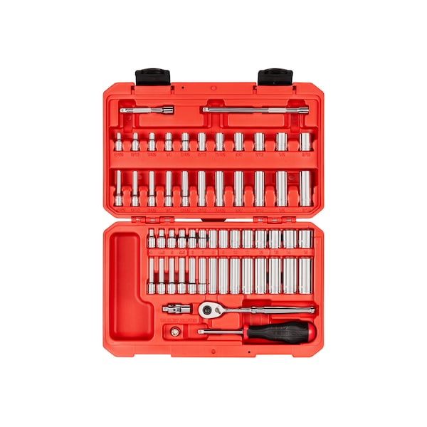 1/4 Inch Drive 12-Point Socket and Ratchet Set, 56-Piece (5/32 - 9/16 in., 4 - 15 mm)